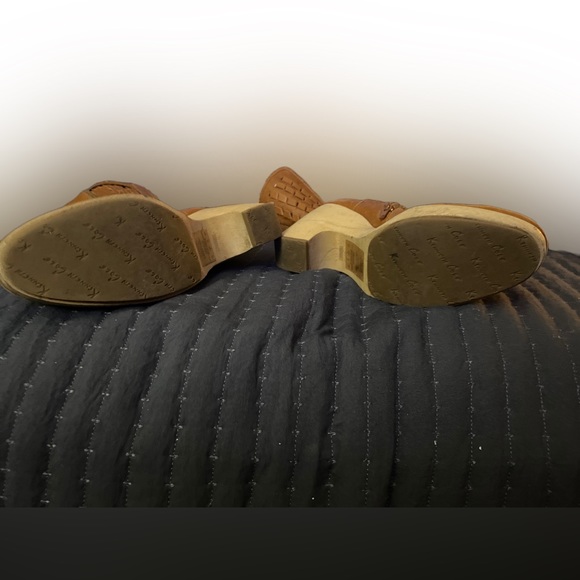 VINTAGE KENNETH COLE BROWN WOVEN LEATHER WOOD CLOG PLATFORM BOOTS US 8 - Picture 4 of 6